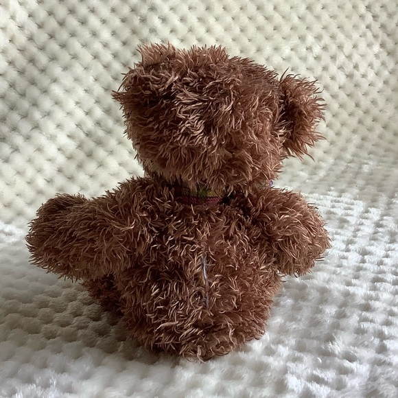 Cute Brown Plush Bear with Plaid Pink Purple Yellow Bow Stuffed Animal Toy - Picture 6 of 10